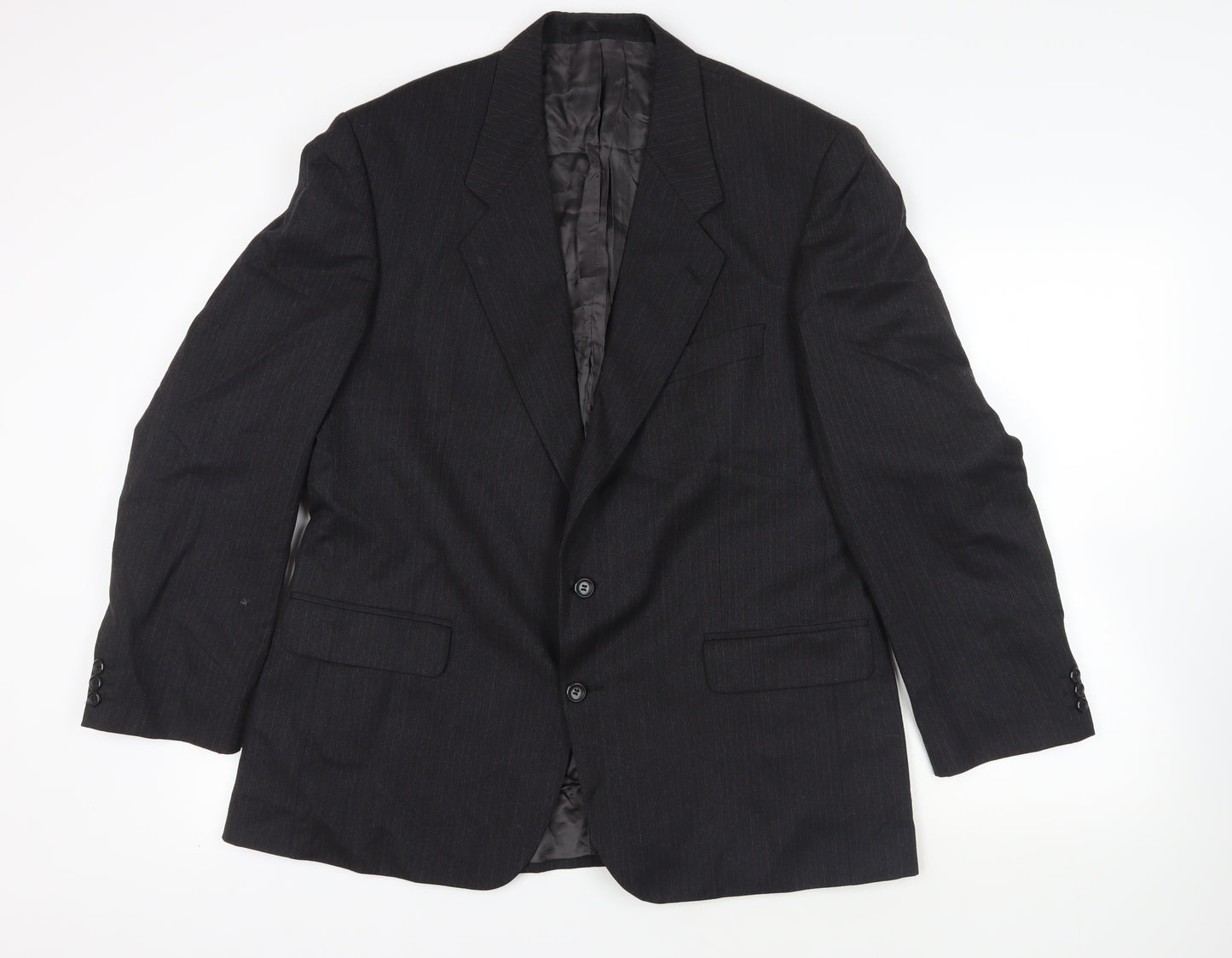 Label Mens Black Striped Wool Jacket Suit Jacket Size 44 Regular