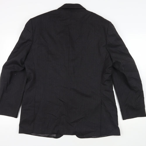Label Mens Black Striped Wool Jacket Suit Jacket Size 44 Regular