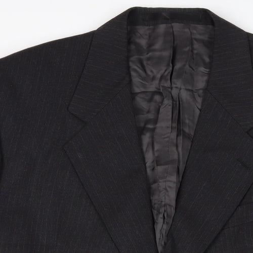 Label Mens Black Striped Wool Jacket Suit Jacket Size 44 Regular