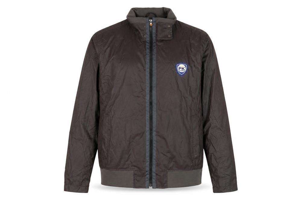 Front view of PK Sports men’s brown jacket, size XL, zip - logo waterproof technical