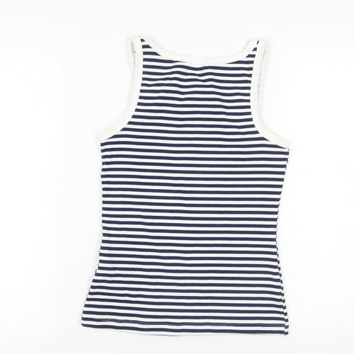 H&M Womens Blue Striped Cotton Basic Tank Size S Scoop Neck - Ribbed