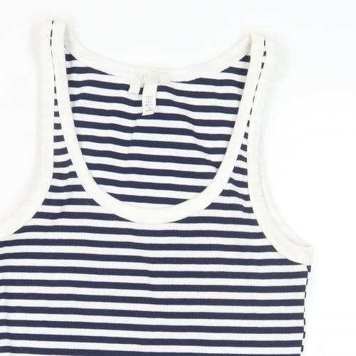 H&M Womens Blue Striped Cotton Basic Tank Size S Scoop Neck - Ribbed