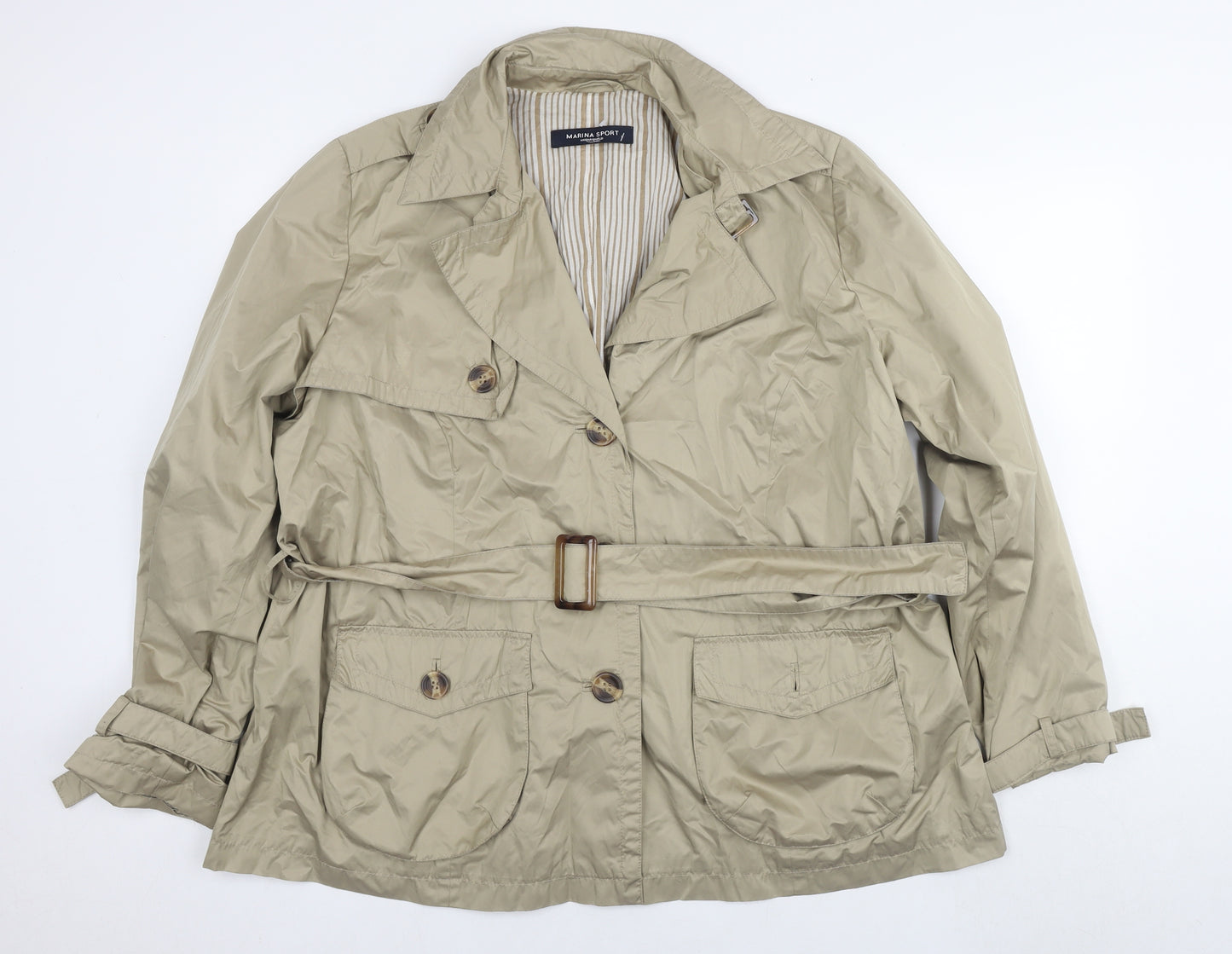 Marina Sport Womens Beige Trench Coat Jacket Size L Button - Label Size 27