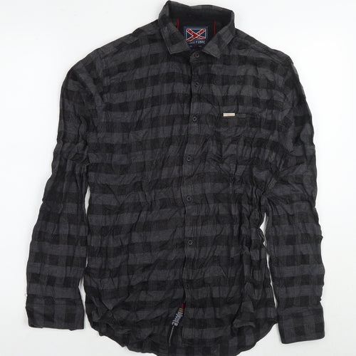 Cross Fibre Mens Grey Cotton Button-Up Size L Collared Button