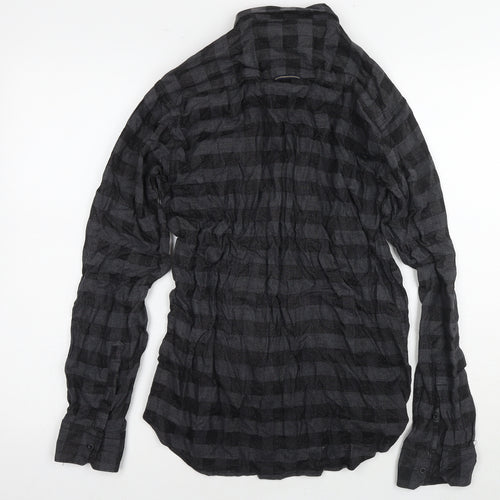 Cross Fibre Mens Grey Cotton Button-Up Size L Collared Button