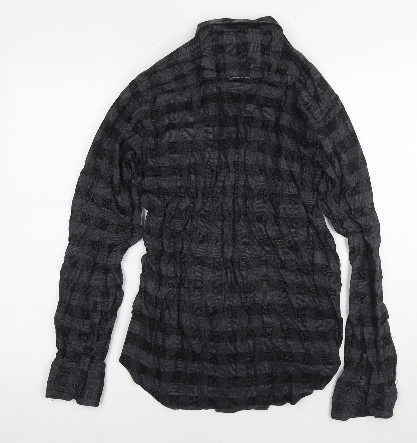 Cross Fibre Mens Grey Cotton Button-Up Size L Collared Button