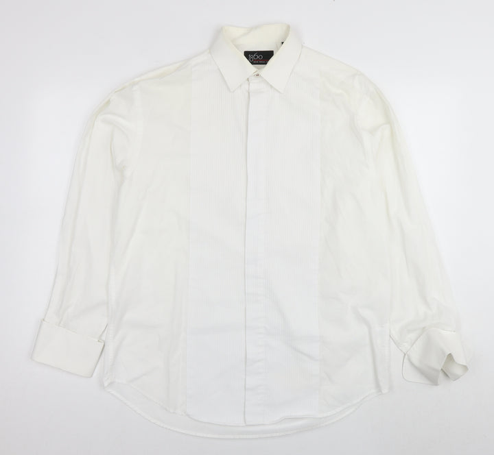 1860 Menswear Mens White Polyester Dress Shirt Size 15.5 Collared Button - Collar 15.5''