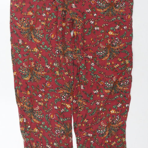 Fat Face Womens Red Floral Viscose Harem Trousers Size 12 L28 in Regular Drawstring
