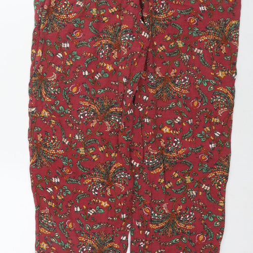 Fat Face Womens Red Floral Viscose Harem Trousers Size 12 L28 in Regular Drawstring