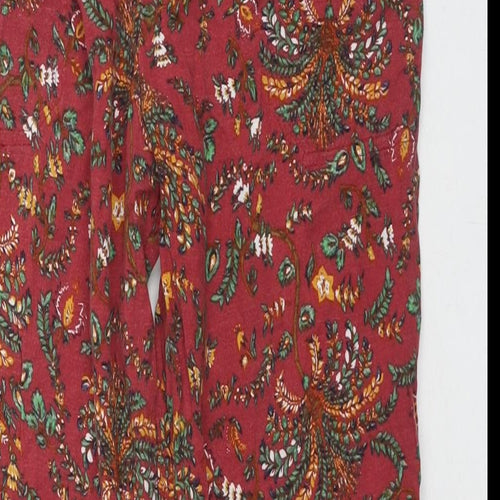 Fat Face Womens Red Floral Viscose Harem Trousers Size 12 L28 in Regular Drawstring