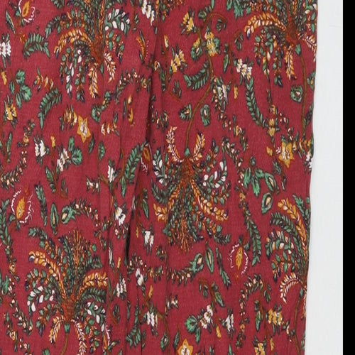 Fat Face Womens Red Floral Viscose Harem Trousers Size 12 L28 in Regular Drawstring