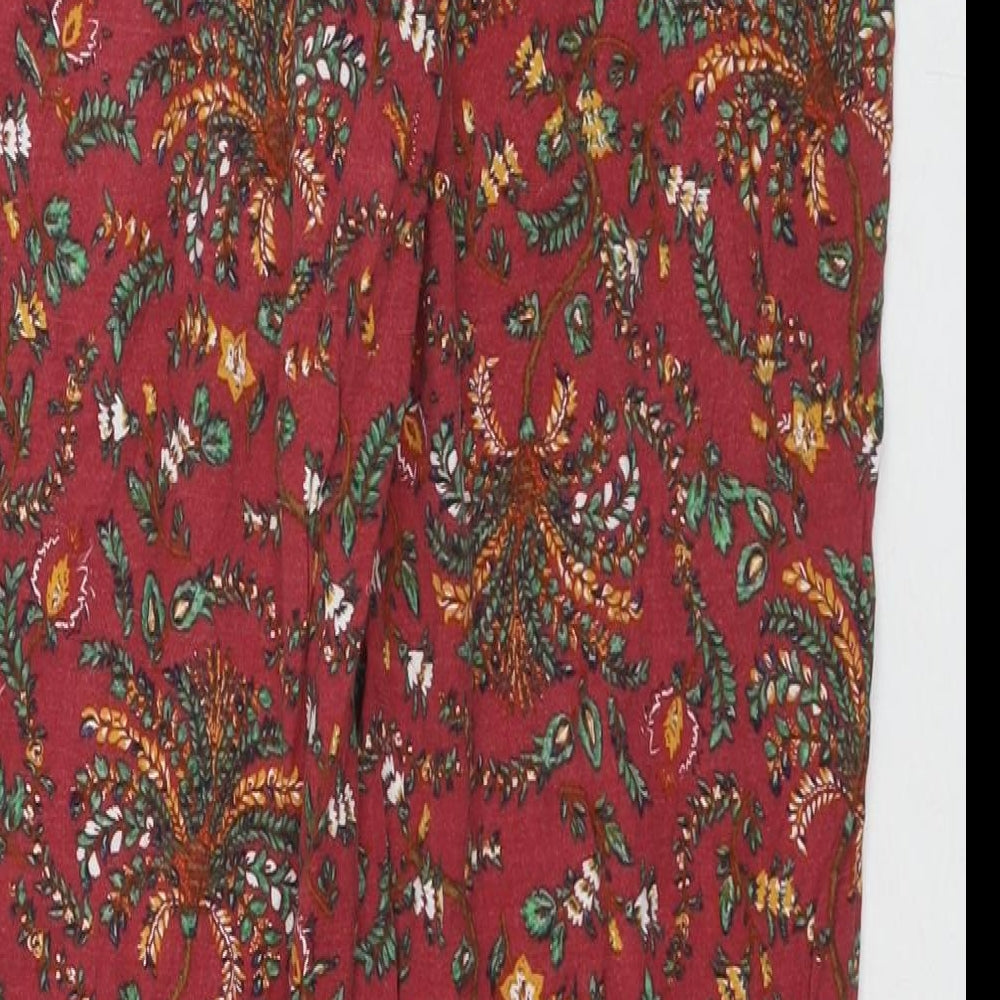 Fat Face Womens Red Floral Viscose Harem Trousers Size 12 L28 in Regular Drawstring