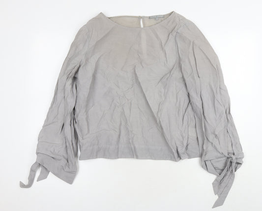 Oliver Bonas Womens Grey Viscose Basic Blouse Size 14 Round Neck