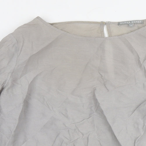 Oliver Bonas Womens Grey Viscose Basic Blouse Size 14 Round Neck