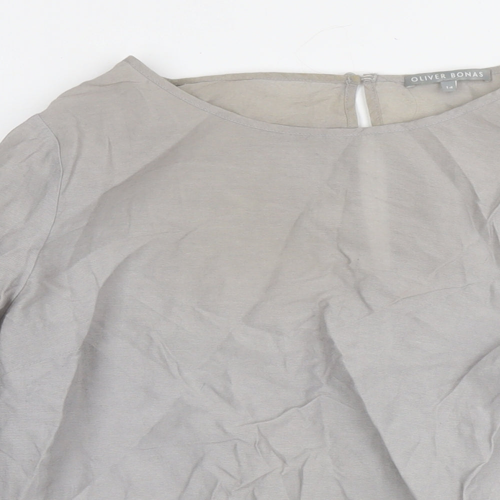 Oliver Bonas Womens Grey Viscose Basic Blouse Size 14 Round Neck