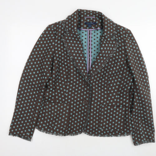 Boden Womens Brown Polka Dot Jacket Blazer Size 14 Button