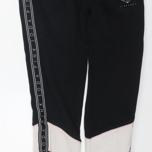 Pink Soda Womens Black Cotton Jogger Trousers Size 8 L26 in Regular Drawstring - Logo