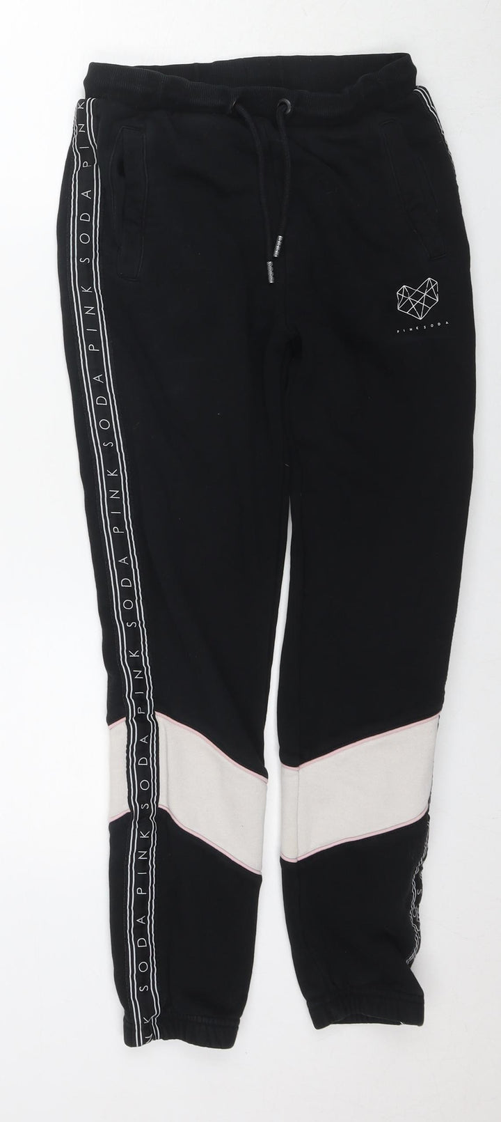 Pink Soda Womens Black Cotton Jogger Trousers Size 8 L26 in Regular Drawstring - Logo