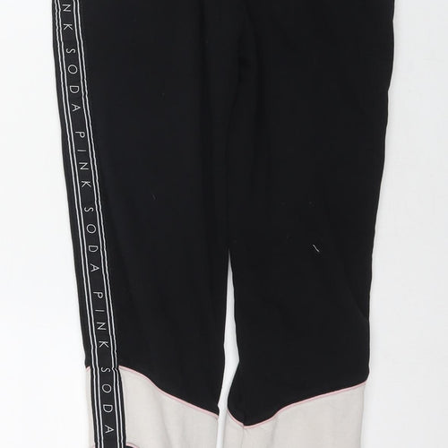 Pink Soda Womens Black Cotton Jogger Trousers Size 8 L26 in Regular Drawstring - Logo