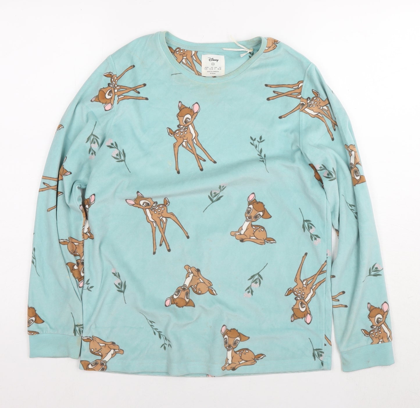 Disney Womens Blue Solid Polyester Top Pyjama Top Size 2XS - Bambi