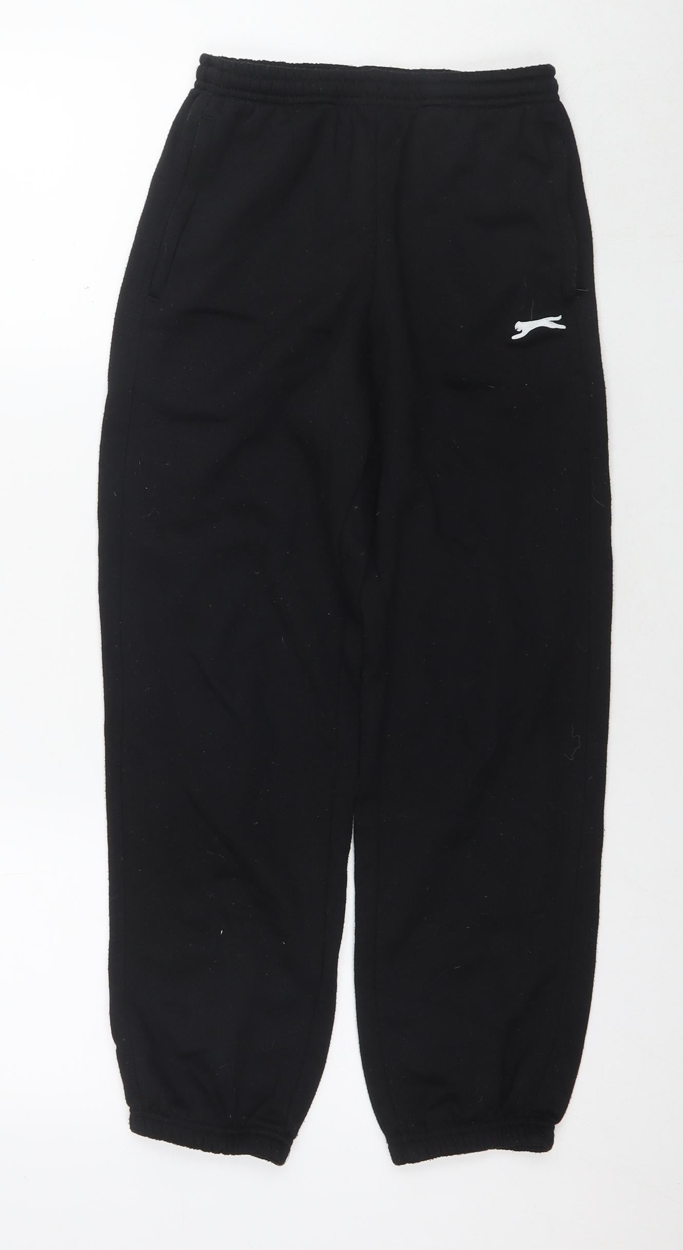 Slazenger Boys Black Polyester Jogger Trousers Size 11-12 Years L25 in Regular Drawstring