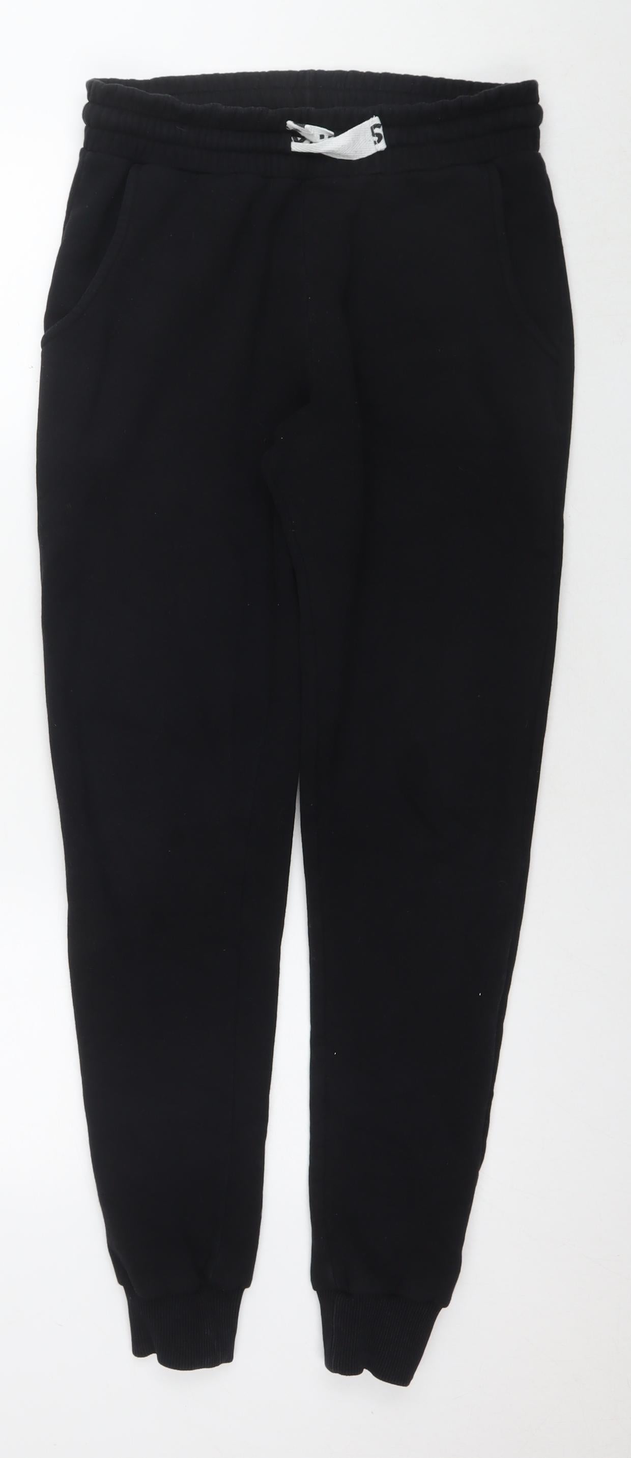 Just hype Mens Black Cotton Jogger Trousers Size S L30 in Regular Drawstring