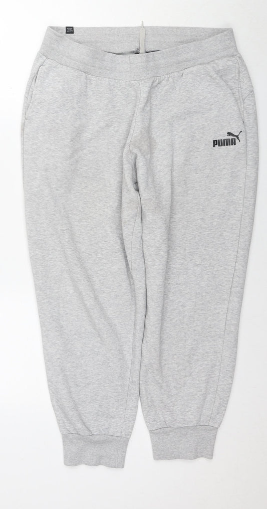 PUMA Womens Grey Cotton Jogger Trousers Size L L25 in Regular Drawstring