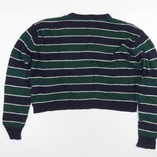 Brandy Melville Womens Green Round Neck Striped Viscose Pullover Jumper Size S