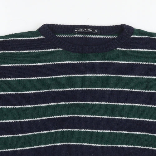 Brandy Melville Womens Green Round Neck Striped Viscose Pullover Jumper Size S