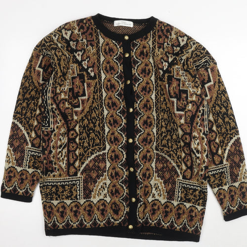 St Michael Womens Brown Round Neck Geometric Acrylic Cardigan Jumper Size 16