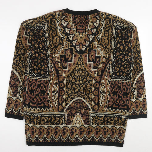 St Michael Womens Brown Round Neck Geometric Acrylic Cardigan Jumper Size 16