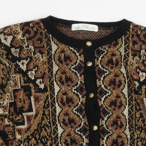 St Michael Womens Brown Round Neck Geometric Acrylic Cardigan Jumper Size 16