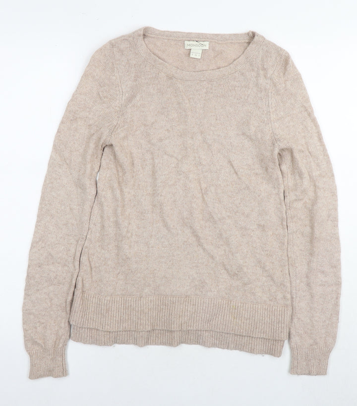 Monsoon Womens Beige Round Neck Nylon Pullover Jumper Size 8