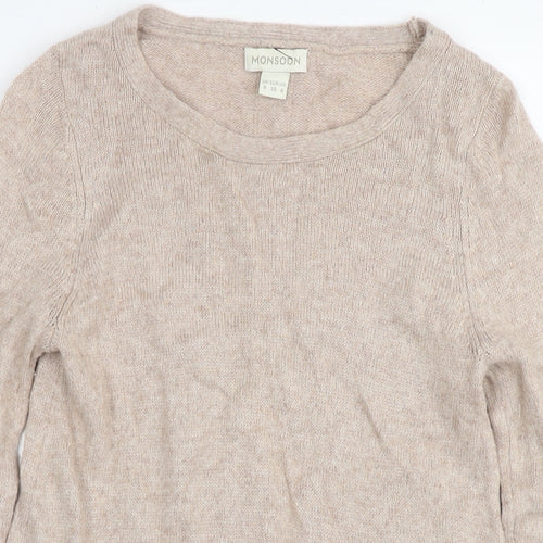 Monsoon Womens Beige Round Neck Nylon Pullover Jumper Size 8