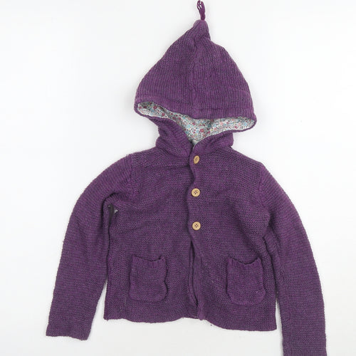 JoJo Maman Bébé Girls Purple Round Neck Wool Cardigan Jumper Size 2-3 Years Button