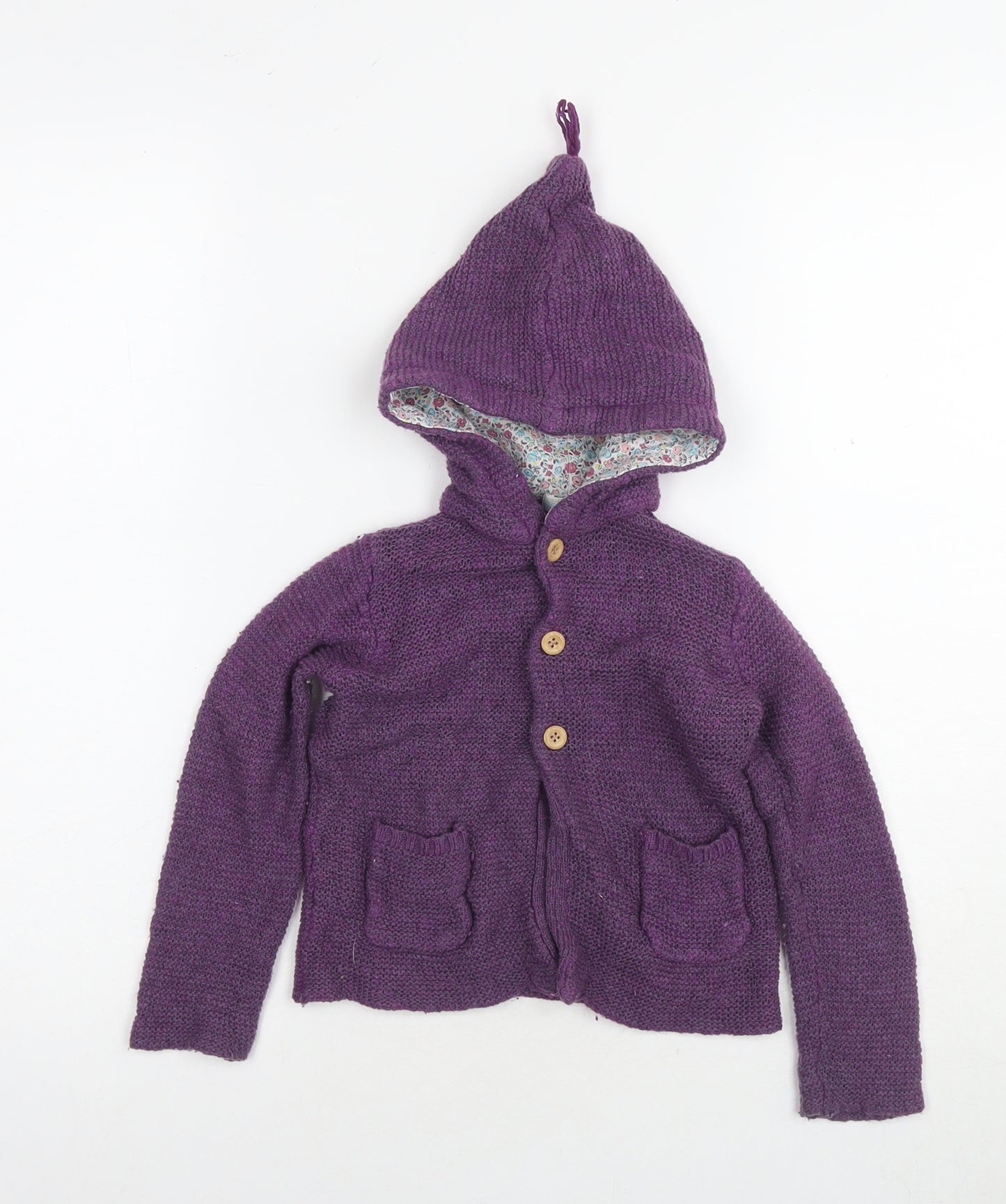 JoJo Maman Bébé Girls Purple Round Neck Wool Cardigan Jumper Size 2-3 Years Button
