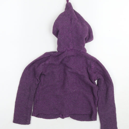 JoJo Maman Bébé Girls Purple Round Neck Wool Cardigan Jumper Size 2-3 Years Button