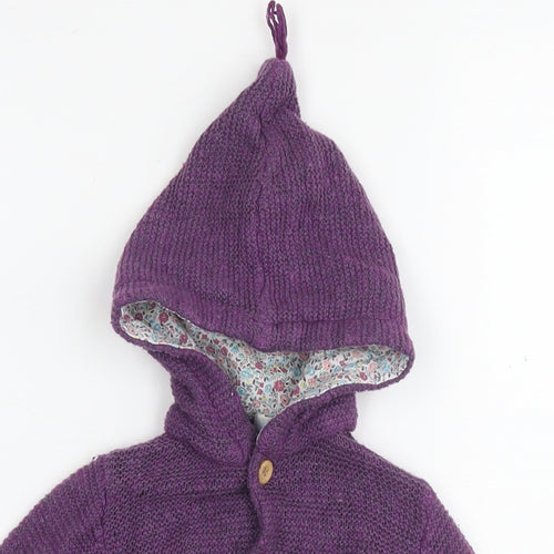 JoJo Maman Bébé Girls Purple Round Neck Wool Cardigan Jumper Size 2-3 Years Button