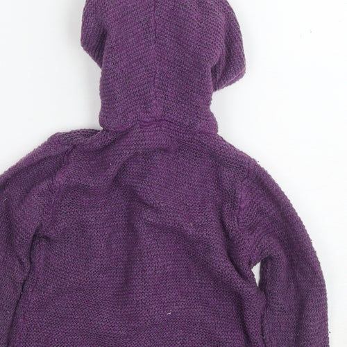 JoJo Maman Bébé Girls Purple Round Neck Wool Cardigan Jumper Size 2-3 Years Button