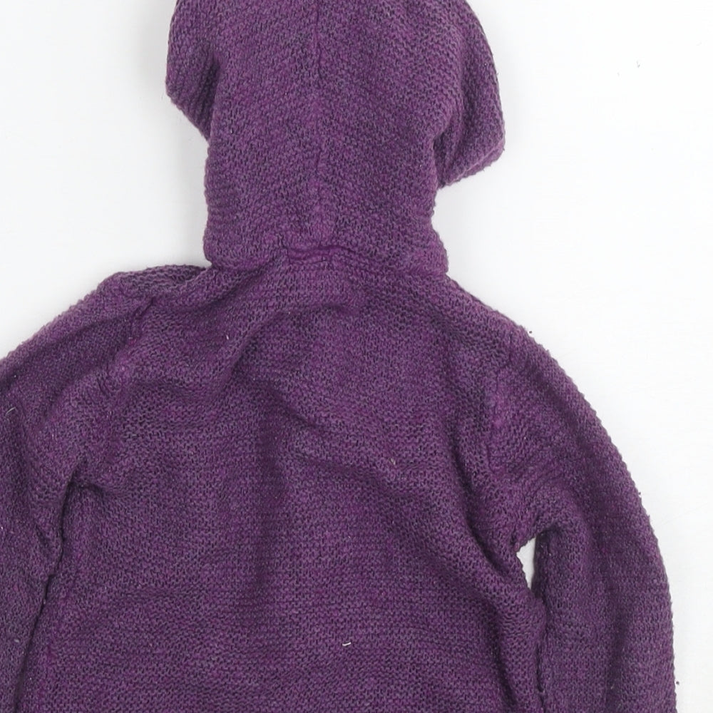 JoJo Maman Bébé Girls Purple Round Neck Wool Cardigan Jumper Size 2-3 Years Button