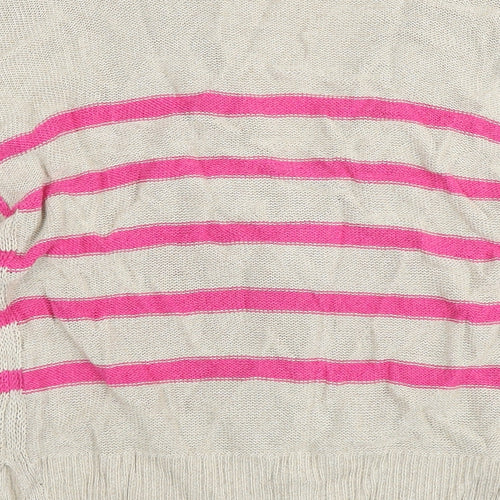 Oui Womens Beige V-Neck Striped Viscose Cardigan Jumper Size 6