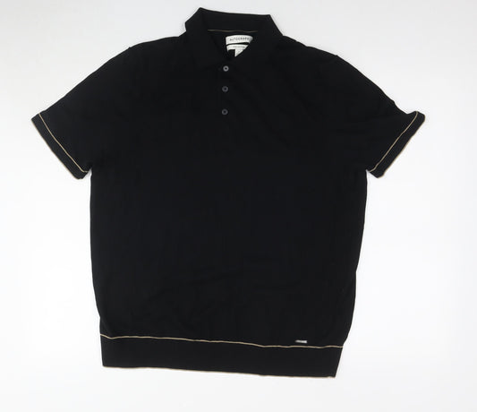 Autograph Mens Black Cotton Polo Size L Collared Pullover