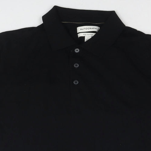 Autograph Mens Black Cotton Polo Size L Collared Pullover