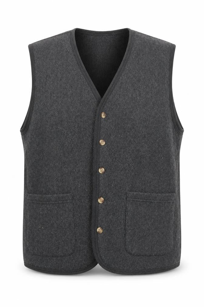 Front view of Brutus women’s grey gilet waistcoat, size L, button