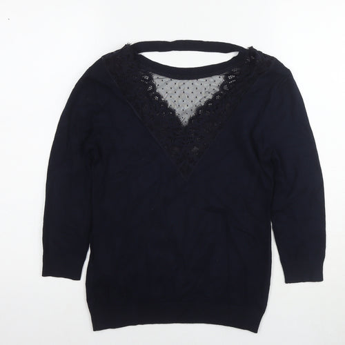 Morgan Womens Blue Round Neck Polyamide Pullover Jumper Size XS - Lace Detail