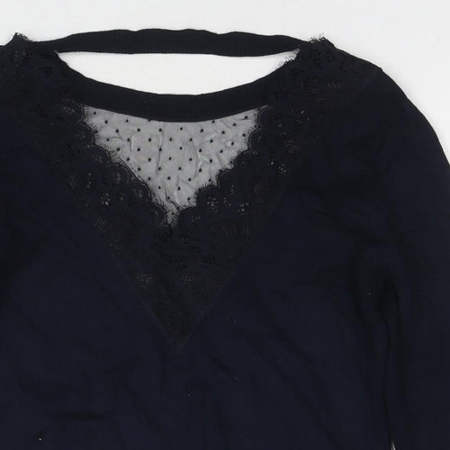 Morgan Womens Blue Round Neck Polyamide Pullover Jumper Size XS - Lace Detail