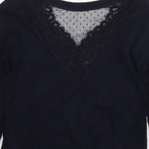Morgan Womens Blue Round Neck Polyamide Pullover Jumper Size XS - Lace Detail