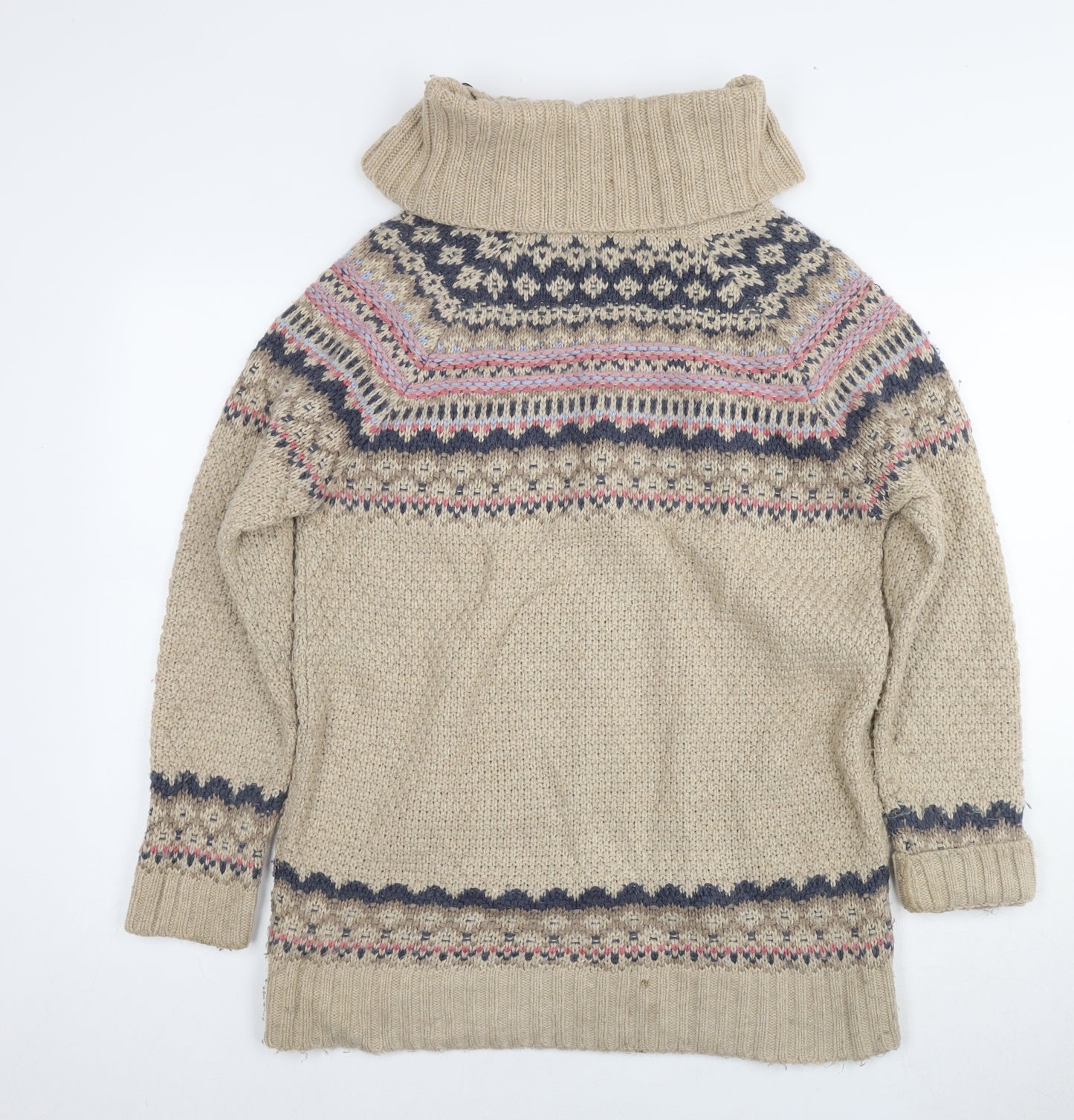 Indigo Womens Beige Roll Neck Fair Isle Acrylic Tunic Jumper Size 12