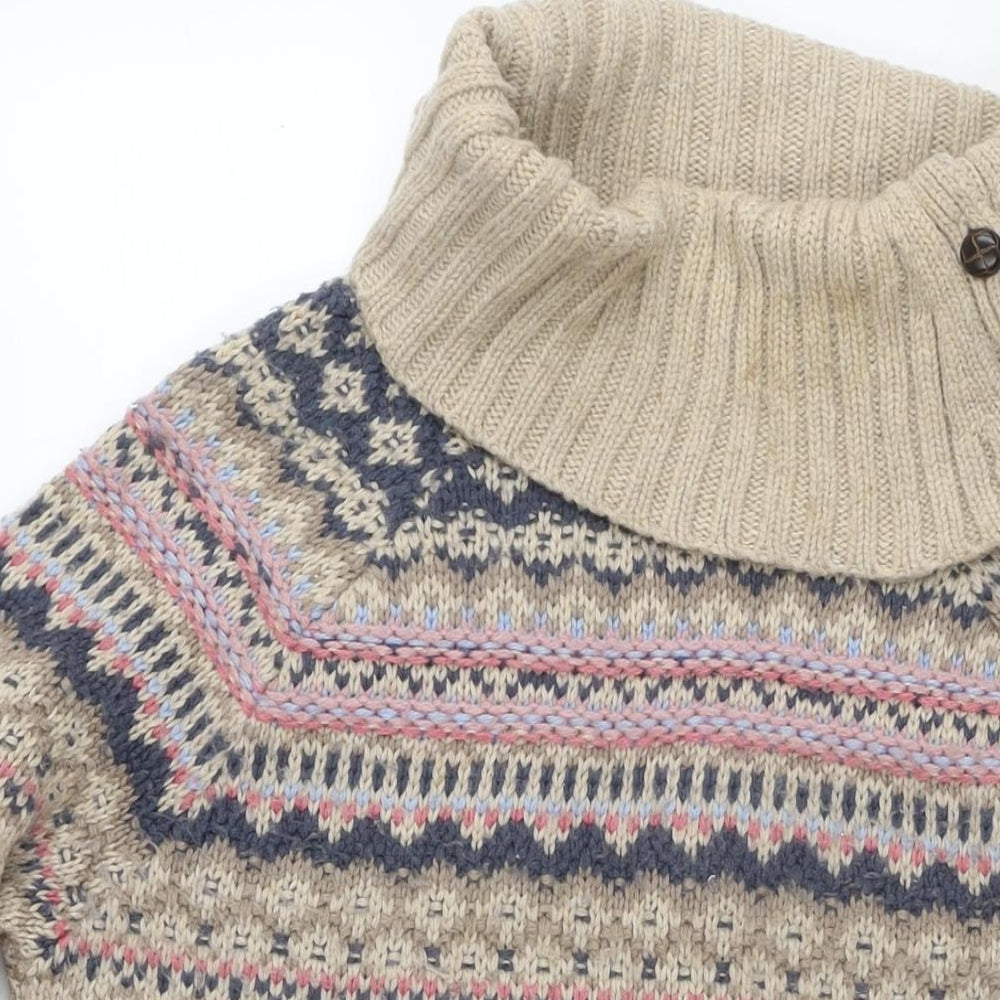 Indigo Womens Beige Roll Neck Fair Isle Acrylic Tunic Jumper Size 12