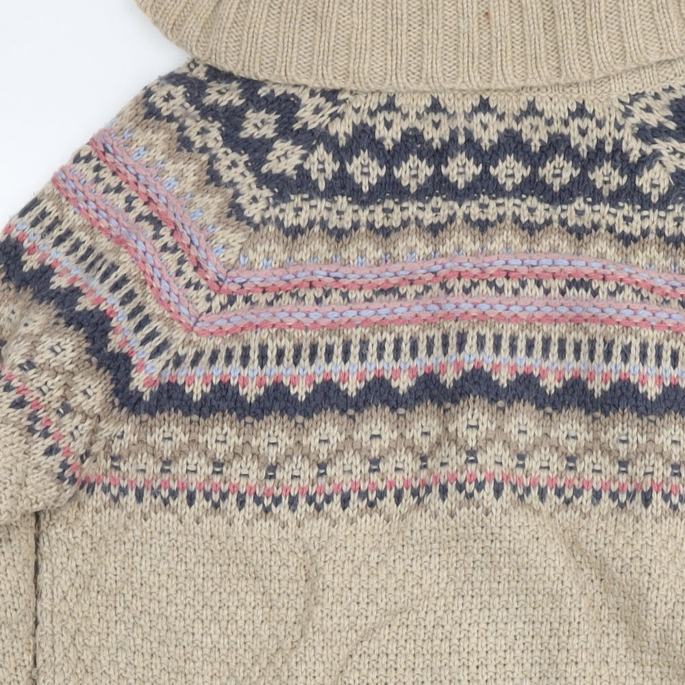Indigo Womens Beige Roll Neck Fair Isle Acrylic Tunic Jumper Size 12